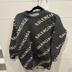 Balenciaga all over logo grey wool sweater